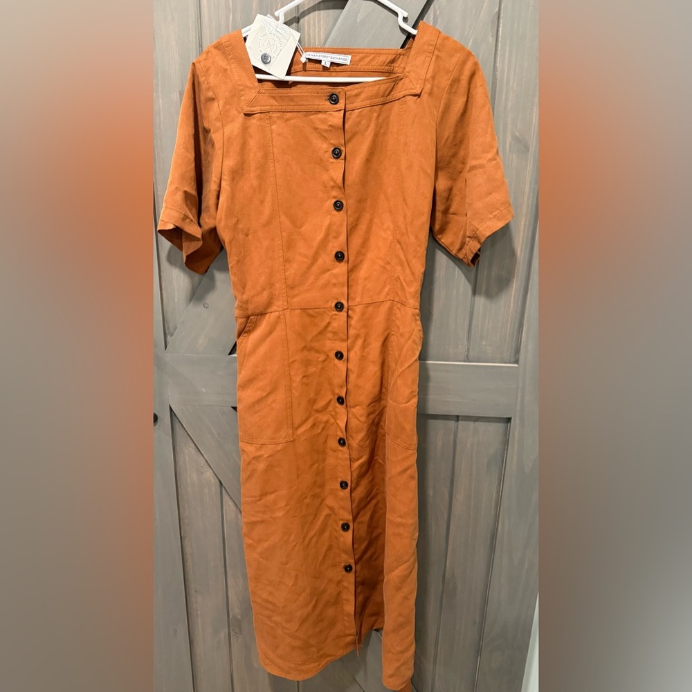 Rust Brown Button-Down Midi Dress